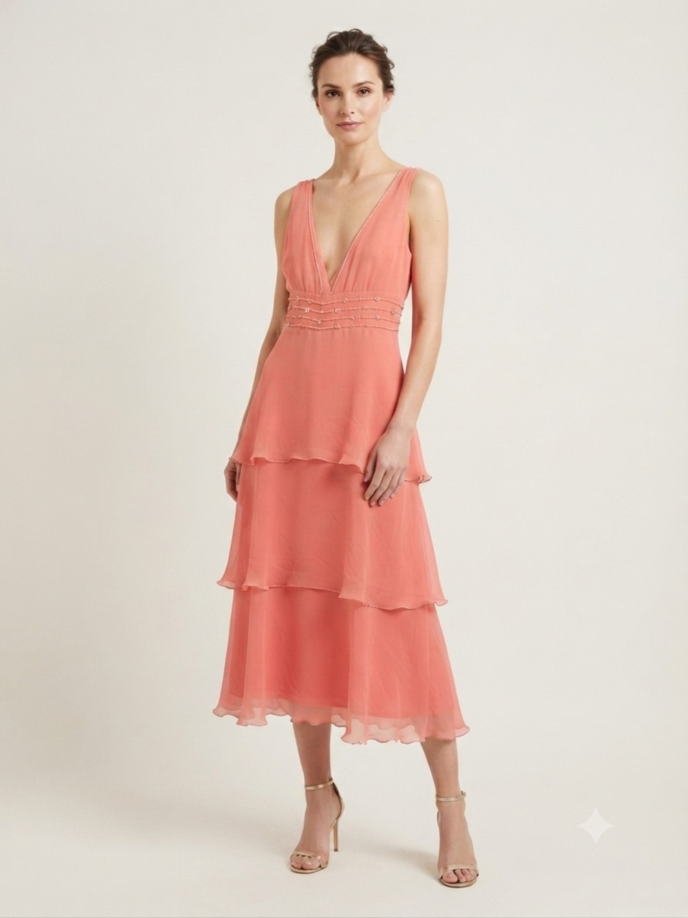 100% Silk Oasis (Euro) Coral Beaded Fairy Dress with Matching Scarf